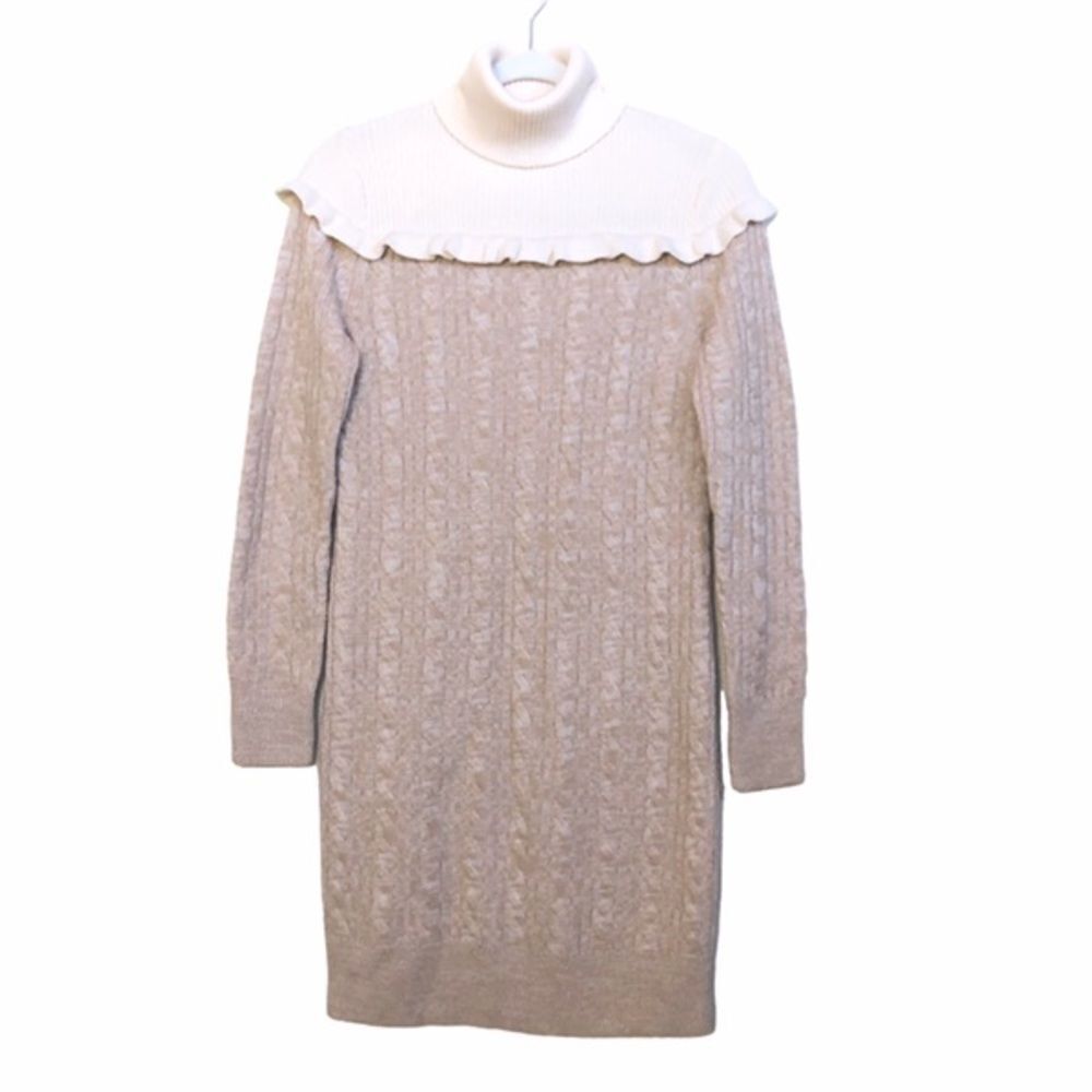 Club Monaco Turtleneck Sweater Dress Panthea Ruffle Yoke Cable Knit Midi - Picture 3 of 12